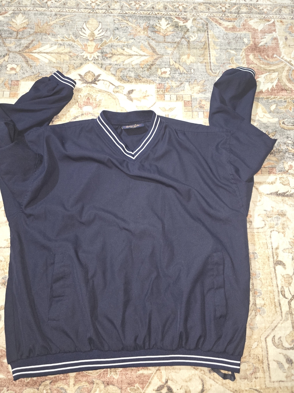 Classic Navy V-Neck Pullover Sweater with Contrast Trim